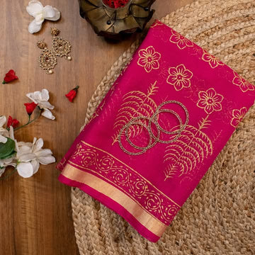 Cotton Kota Doria Block Printed Saree With Running Blouse.